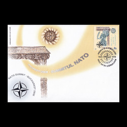 Summitul NATO, București 2008, folio argint, Plic Prima Zi LP 1798eFDC