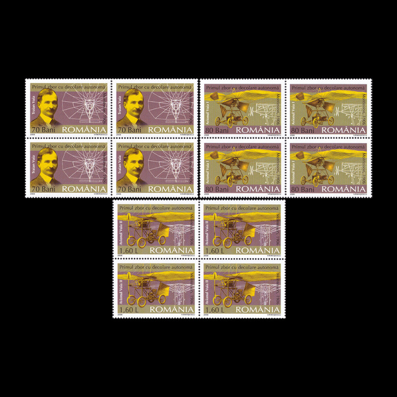 Centenarul zborului Traian Vuia, bloc de 4 timbre 2006 LP 1712b