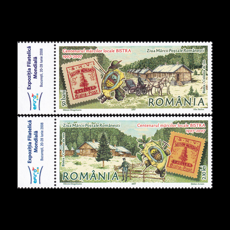 Centenarul mărcilor locale Bistra - Ziua Mărcilor Poștale românești, serie cu vinietă stânga 2007 LP 1773c