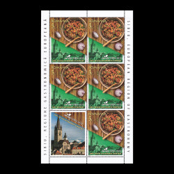 Sibiu, Regiune Gastronomică Europeană, minicoli de 5 timbre și 1 vinietă, 2019, LP 2256A