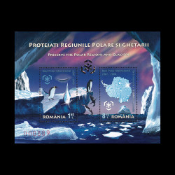 Protejați Regiunile Polare și Ghețarii, bloc numerotat cu roșu, Folio Argint + Hologramă 2009 LP 1829b