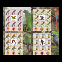 Papagali 2023, minicoli de 8 timbre, 1 vinietă și 3 tabsuri Tip II LP 2427e