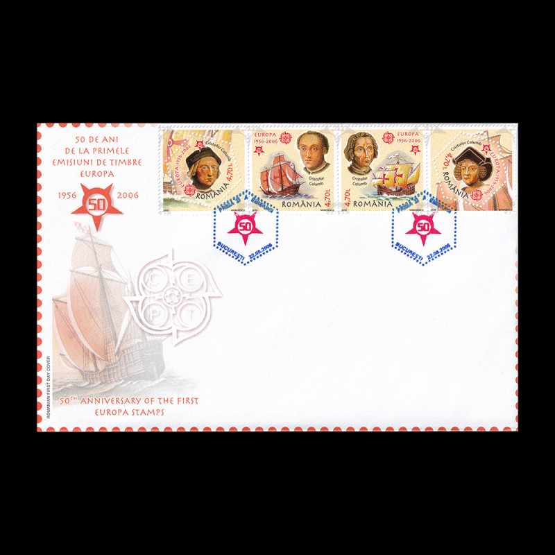 50 de ani de la primele emisiuni de timbre EUROPA-CEPT, dantelată, Plic prima zi 2005 LP 1691FDC