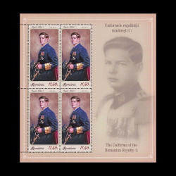 Uniformele regalității românești I, blocuri de 4 timbre cu manșetă ilustrată, 2019, LP 2264C