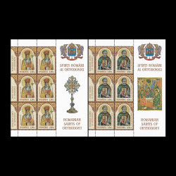 Sfinţi români ai Ortodoxiei, minicoli de 6 timbre cu manșetă ilustrată 2023 LP 2432b