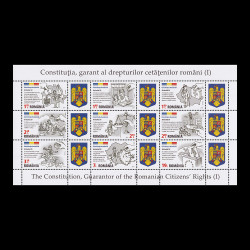 Constituția, garant al drepturilor cetățenilor români (uzuale), bloc de 9 timbre și 9 viniete, 2019, LP 2234A