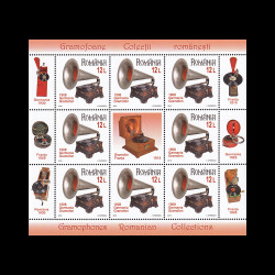 Colecții românești, gramofoane I, minicoli de 8 timbre, 1 vinietă și 6 tabsuri, 2019, LP 2266C