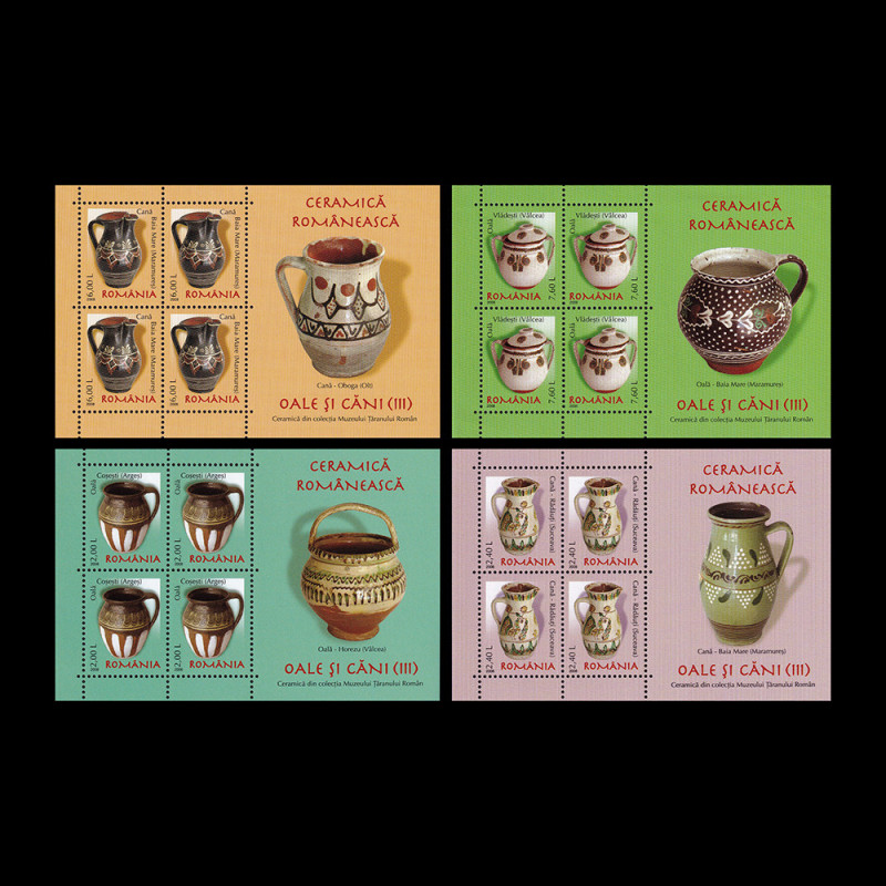 Ceramică românească - Oale și căni III (uzuale), bloc de 4 timbre, 2008, LP 1797A