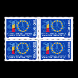 10 ani de la semnarea acordului european de asociere la UE, bloc de 4 timbre 2003 LP 1603a