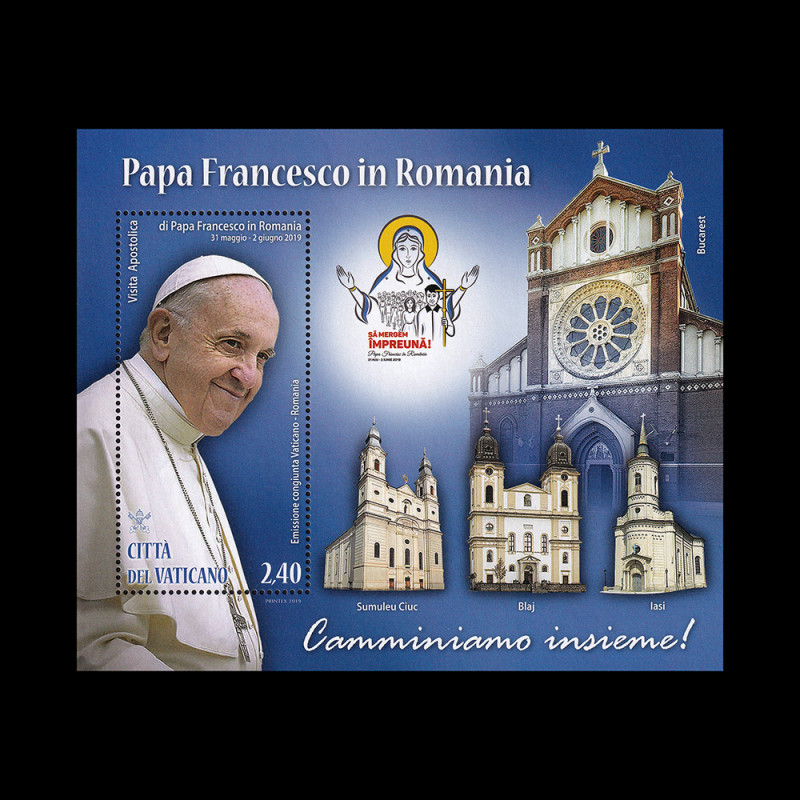 Emisiune comună Vatican-România, vizita Apostolică a Papei Francisc în România – coliță dantelată 2019 LP 2241a