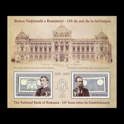 135 de ani de la înființarea BNR, bloc de 2 timbre 2015 LP 2079a