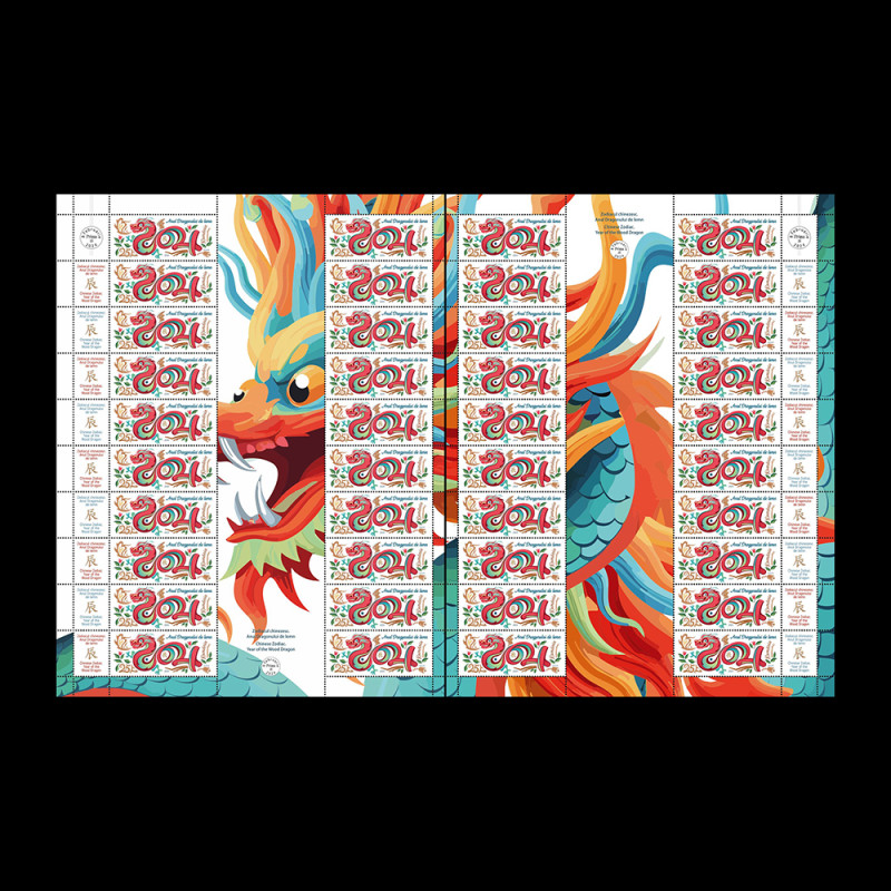 Zodiacul chinezesc, Anul dragonului de lemn, pereche de coli de 40 de timbre și 20 de viniete 2024 LP 2451c