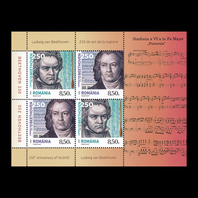 Ludwing van Beethoven, 250 de ani de la naștere, bloc de 2 serii 2020 LP 2293a