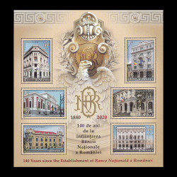 140 de ani de la înființarea B.N.R., bloc de 6 timbre 2020 LP 2304b