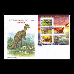 Dinozauri din Țara Hațegului - România, bloc de 4 timbre, PLic prima zi 2005 LP 1675aFDC