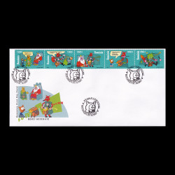 Benzi desenate, ștraif de 5 timbre, Plic prima zi 2001 LP 1572FDC