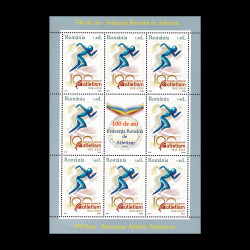 Federația Română de Atletism -100 de ani, minicoală de 8 timbre și 1 vinietă, 2012 LP 1939c