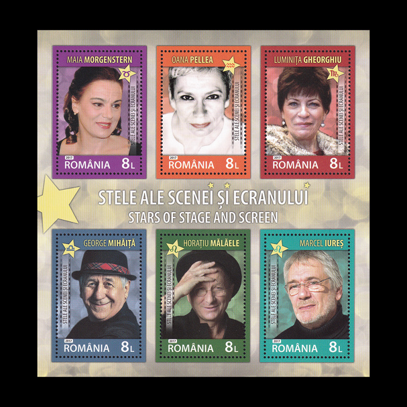 Stele ale scenei și ecranului, bloc de 6 timbre 2017 LP 2175a