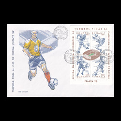 Campionatul Mondial de Fotbal Franța, bloc dantelat, Plic prima zi 1998 LP 1455FDC
