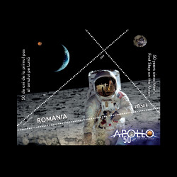 50 de ani de la primul pas al omului pe lună, coliță nedantelată, 2019, LP 2247A